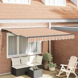 Käändvarrega terrassimarkiis pulbervärvitud raamiga, sinine/oranž, 350 x 250 cm