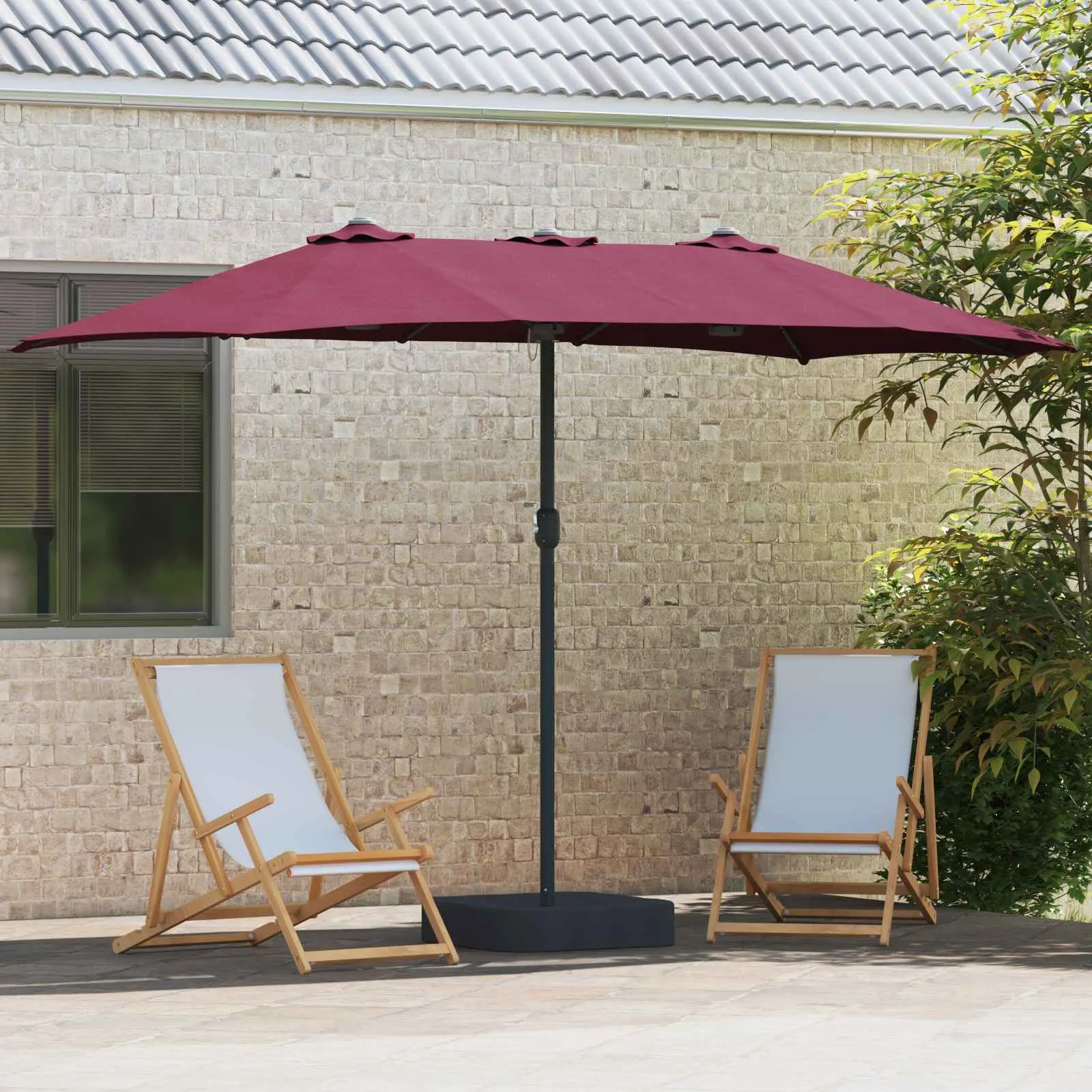 Kahepoolne aiavari alusega, Bordeaux punane polüester, 385 x 209 x 244 cm