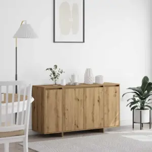 Modernne tehispuidust külgkapp 4 uksega, käsitööpuu toon, 135 x 41 x 75 cm