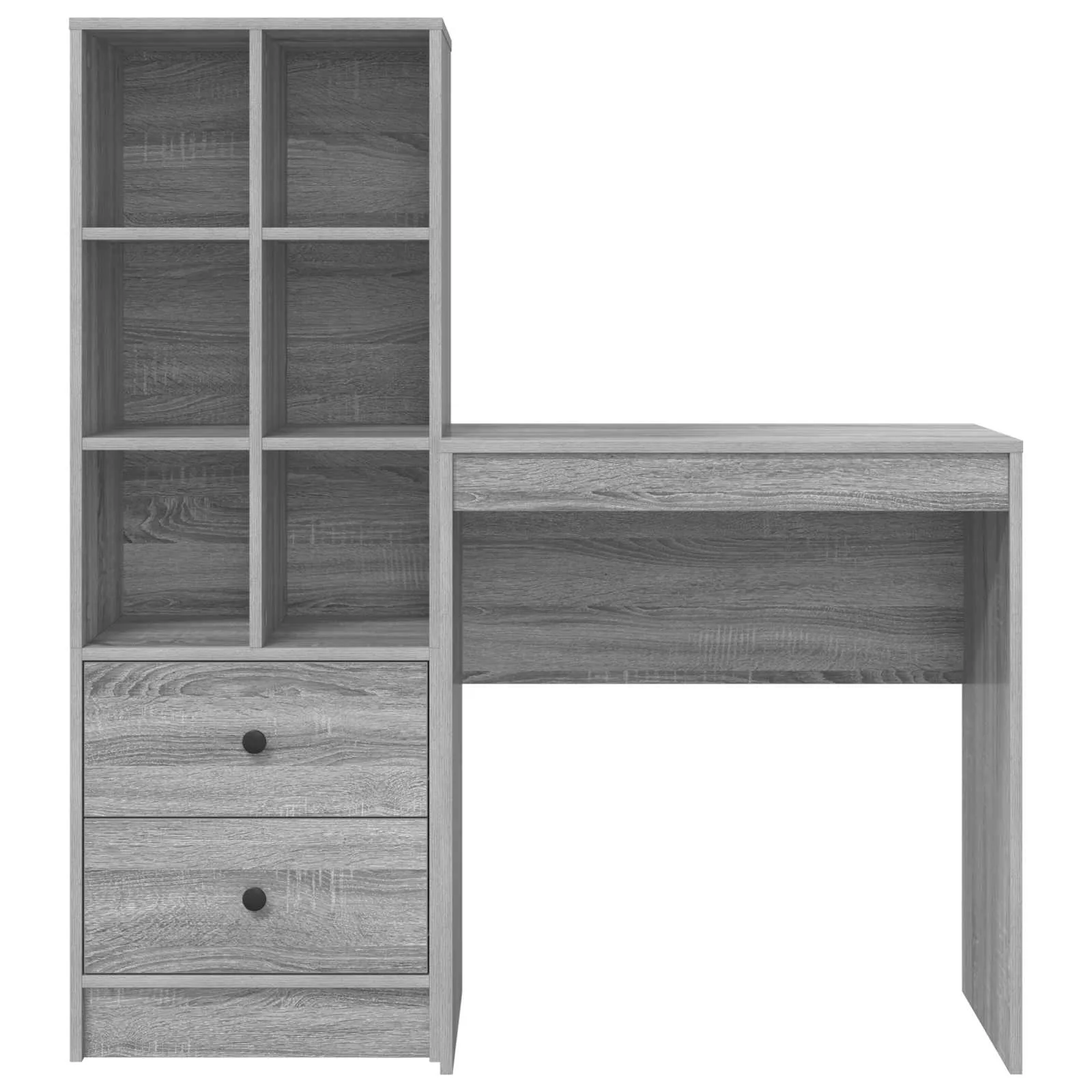 2-osaline kirjutuslaud kõrge riiuli ja 2 sahtliga, hall sonoma, 115,5 x 40 x 127 cm