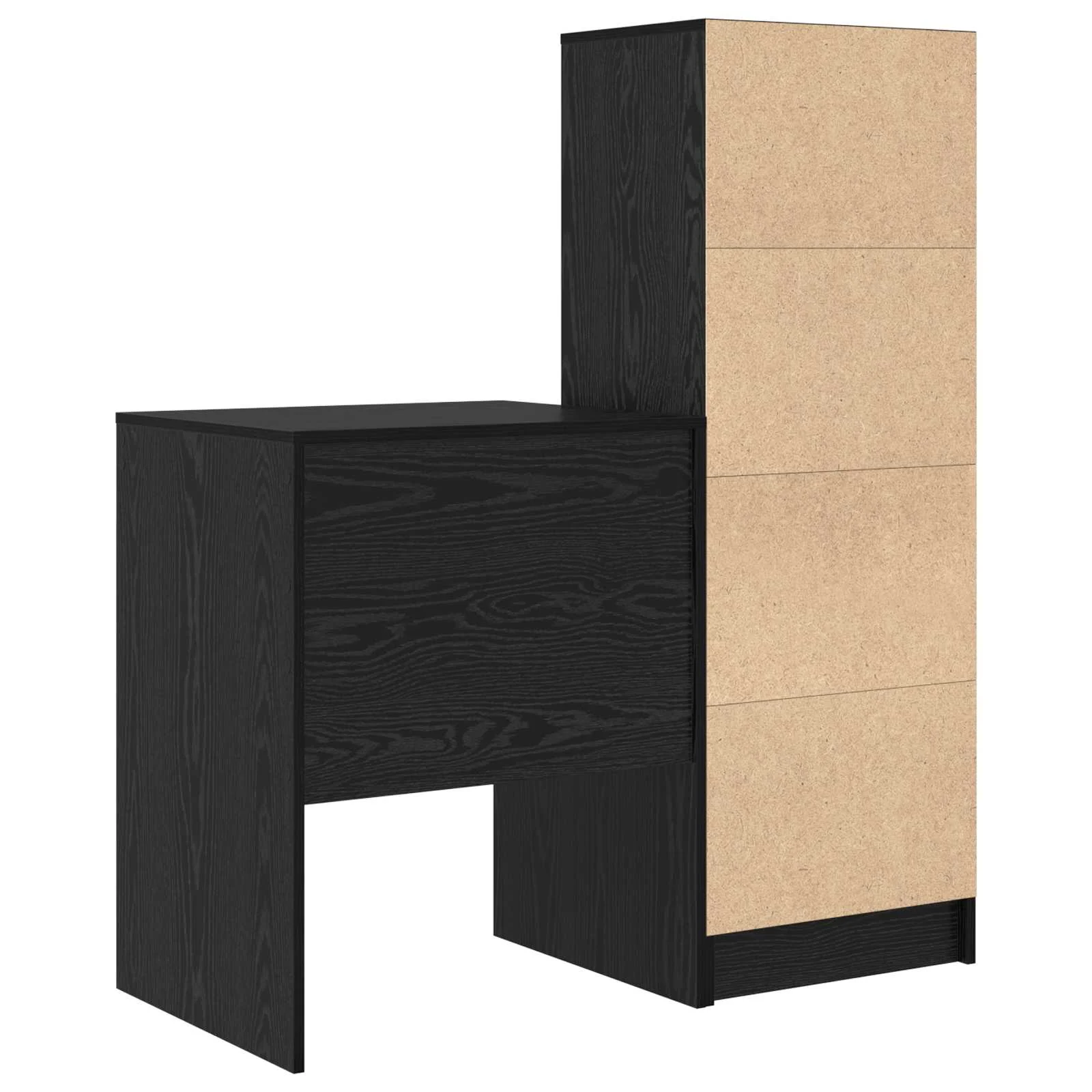 Kirjutuslaud riiuli ja sahtlitega, 2-osaline komplekt, must tamm, 105,5 x 50 x 127 cm