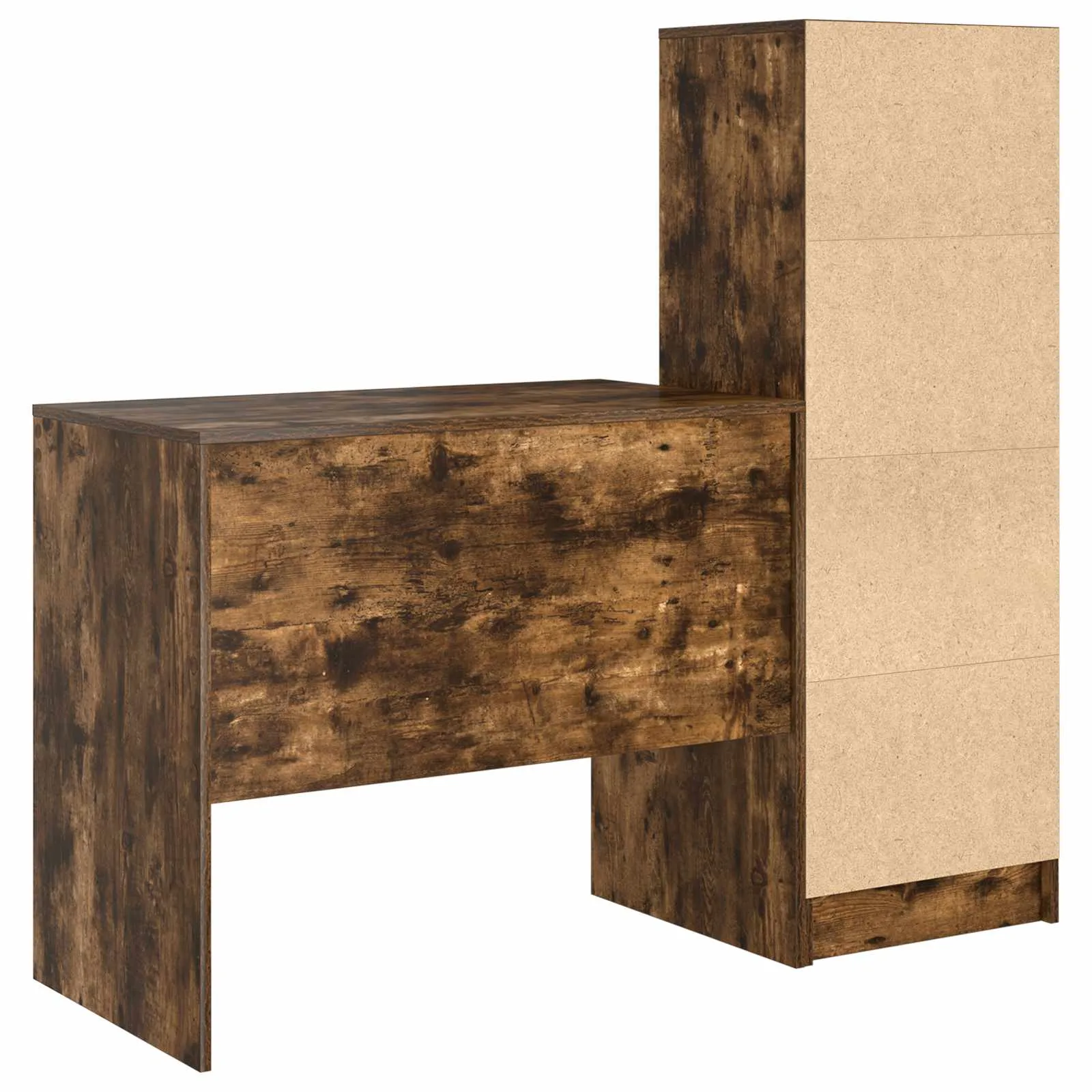 Kirjutuslaud ja kõrge riiulkapp sahtlitega, 2-osaline komplekt, suitsutamme värvi, 135,5 x 50 x 127 cm