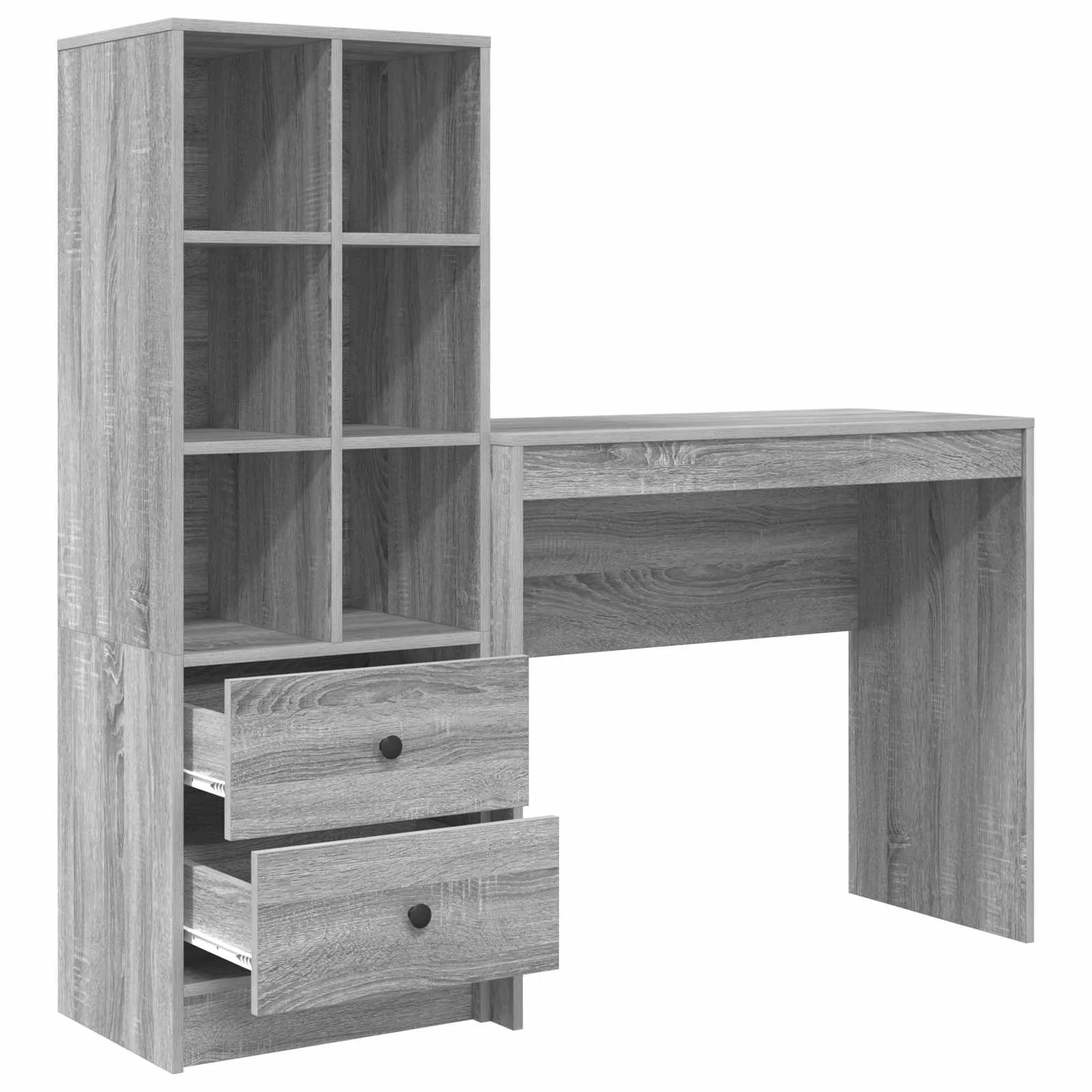 Kirjutuslaud kõrge riiulikapiga, 2-osaline komplekt, hall sonoma, 135,5 x 40 x 127 cm