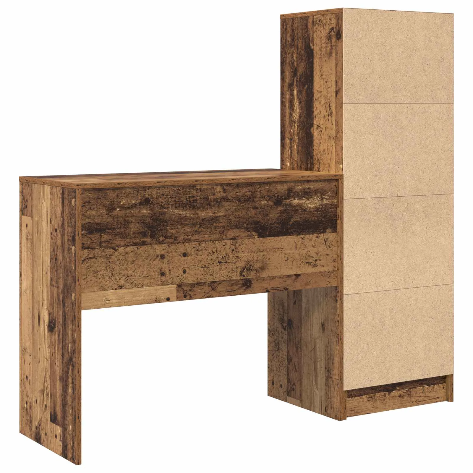 Kirjutuslaud riiulikapiga, 2-osaline, 2 sahtlit ja 6 riiulit, vana puit, 135,5 x 40 x 127 cm
