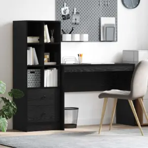 Kirjutuslaud riiuli ja sahtlitega, 2-osaline komplekt, must tamm, 145,5 x 40 x 127 cm