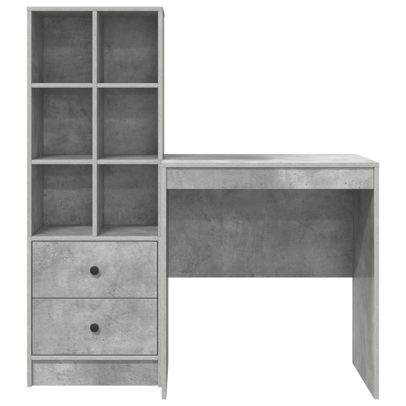 Betoonhall kirjutuslaud riiulkapiga, 2 sahtliga, 6 riiuliga, 2-osaline komplekt, 115,5 x 50 x 127 cm