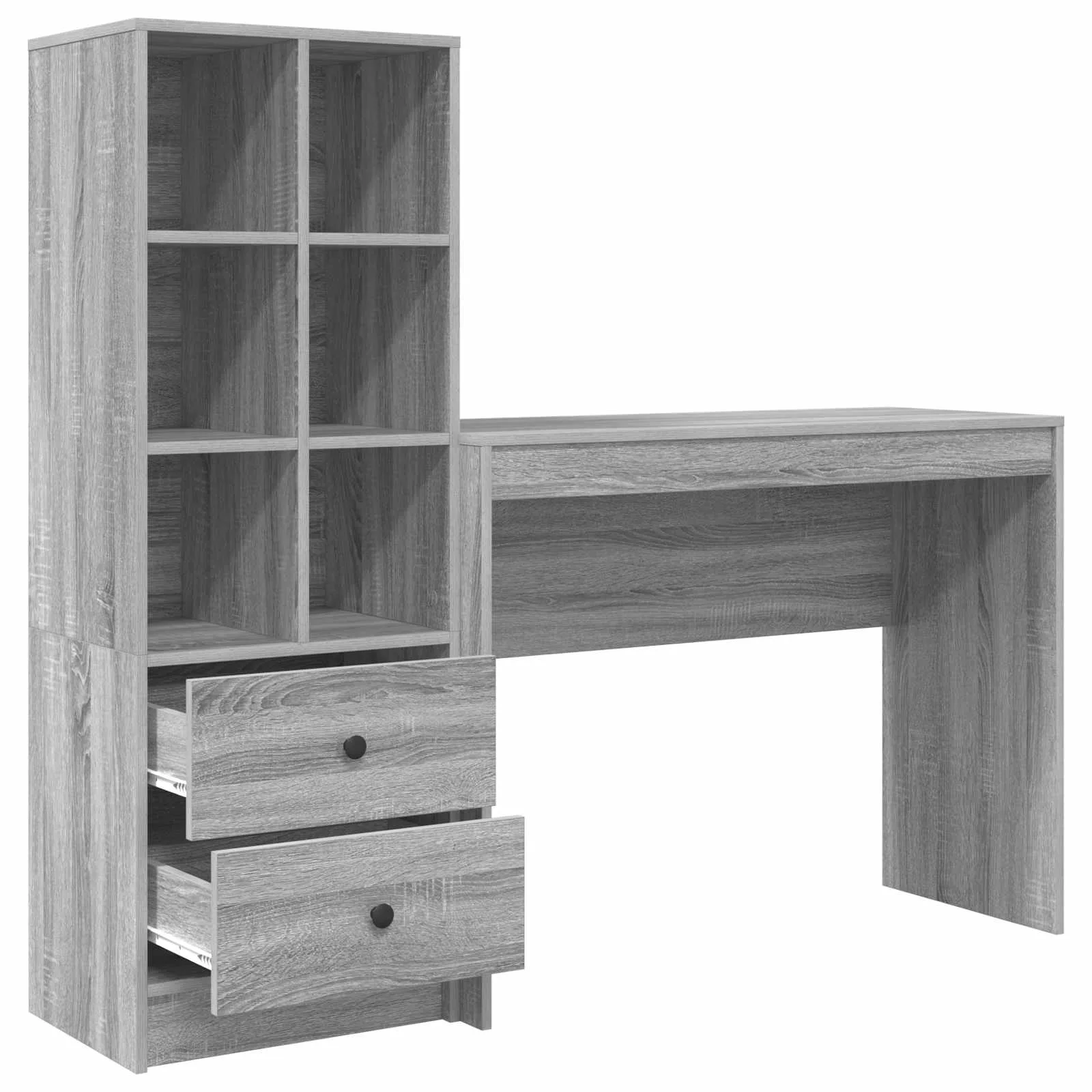 Kirjutuslaud koos kõrge riiulkapiga, 2-osaline komplekt, hall sonoma, 145,5 x 40 x 127 cm