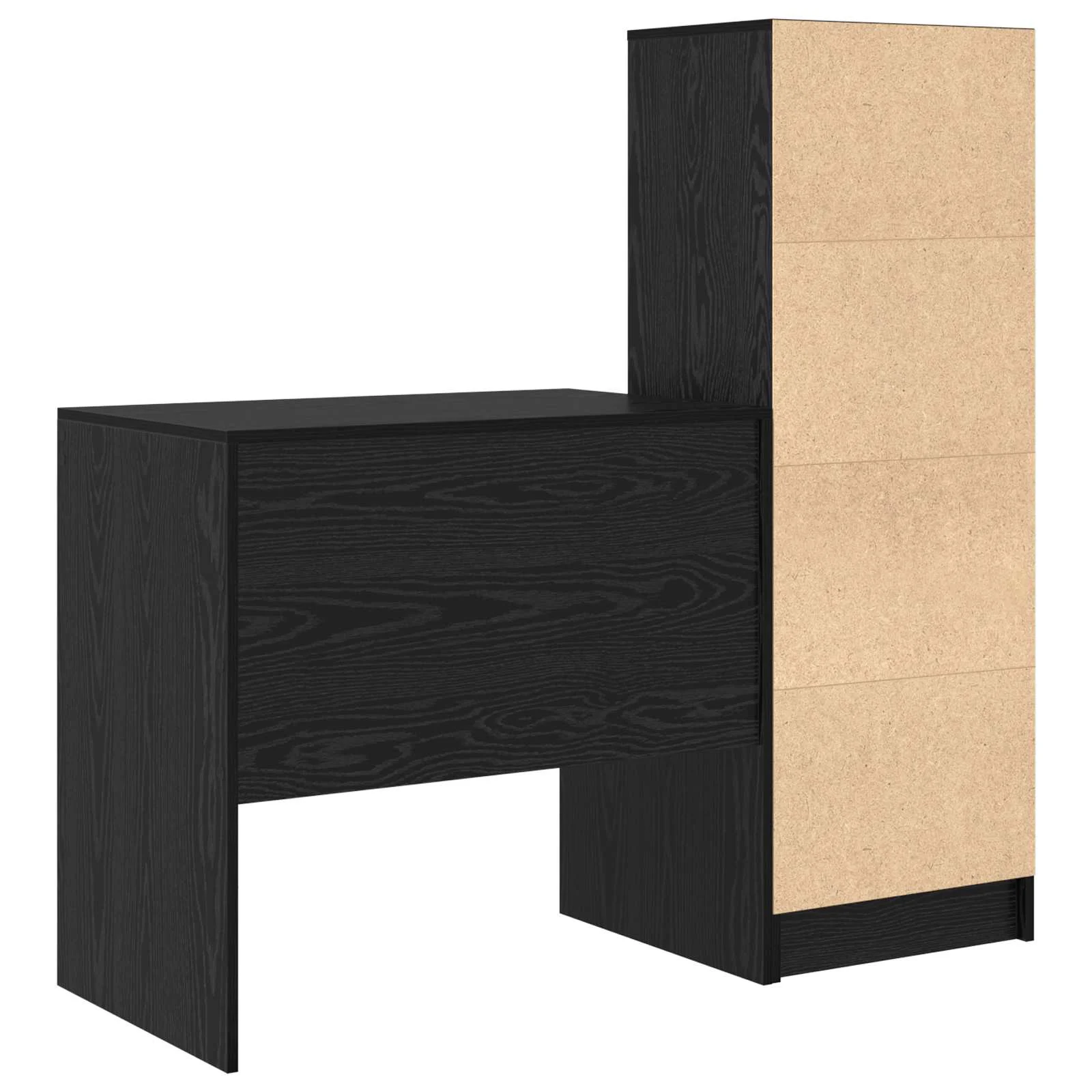 Kirjutuslaud kõrge riiulkapiga, 2-osaline komplekt, must tamm, 125,5 x 50 x 127 cm