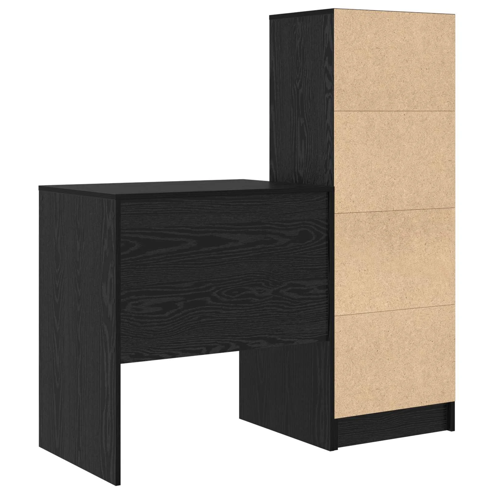 Kirjutuslaud kõrge riiulkapiga, 2-osaline komplekt, must tamm, 115,5 x 50 x 127 cm