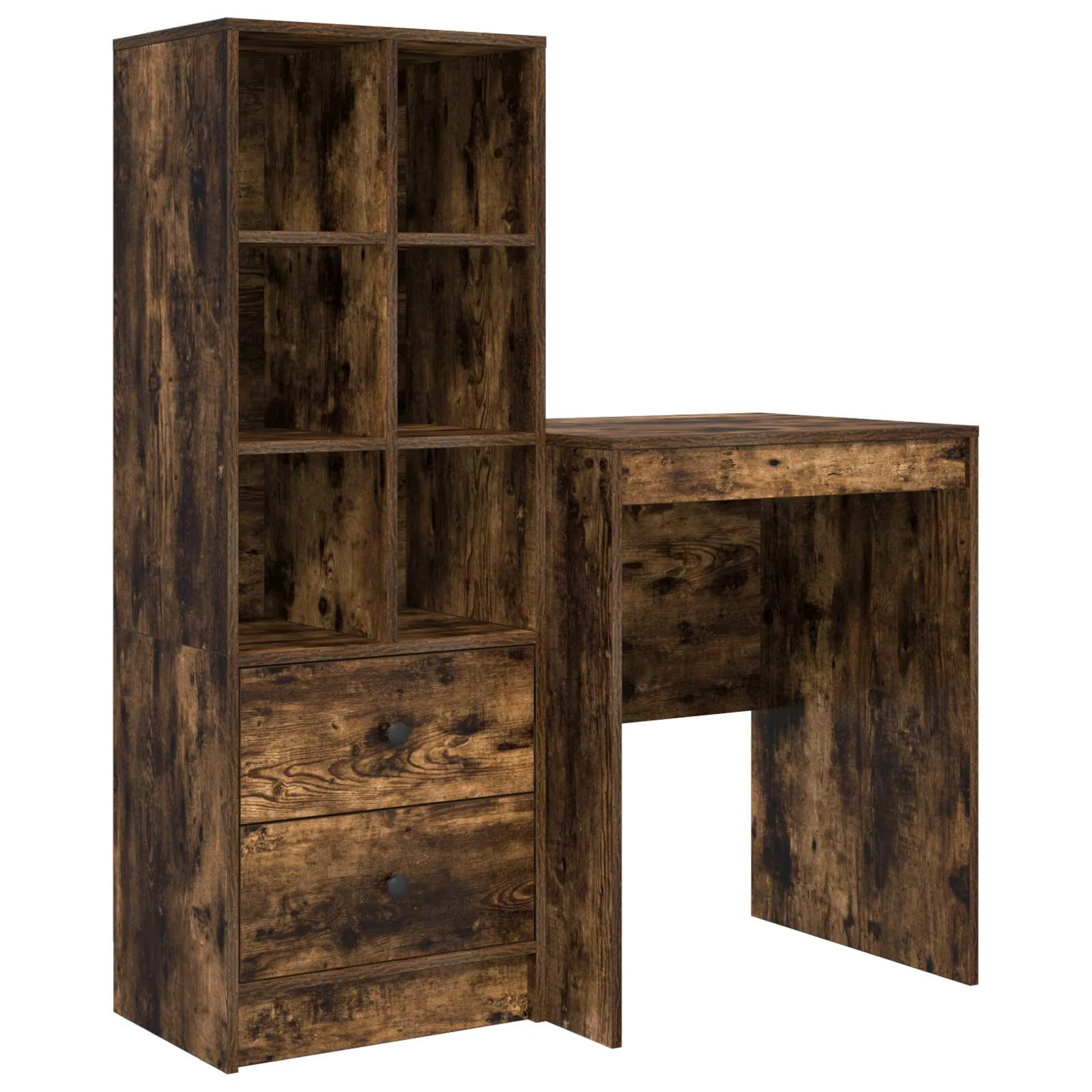 Kirjutuslaud kõrge riiulkapiga, 2-osaline, suitsutatud tamme toon, tehispuit, 105,5 x 50 x 127 cm