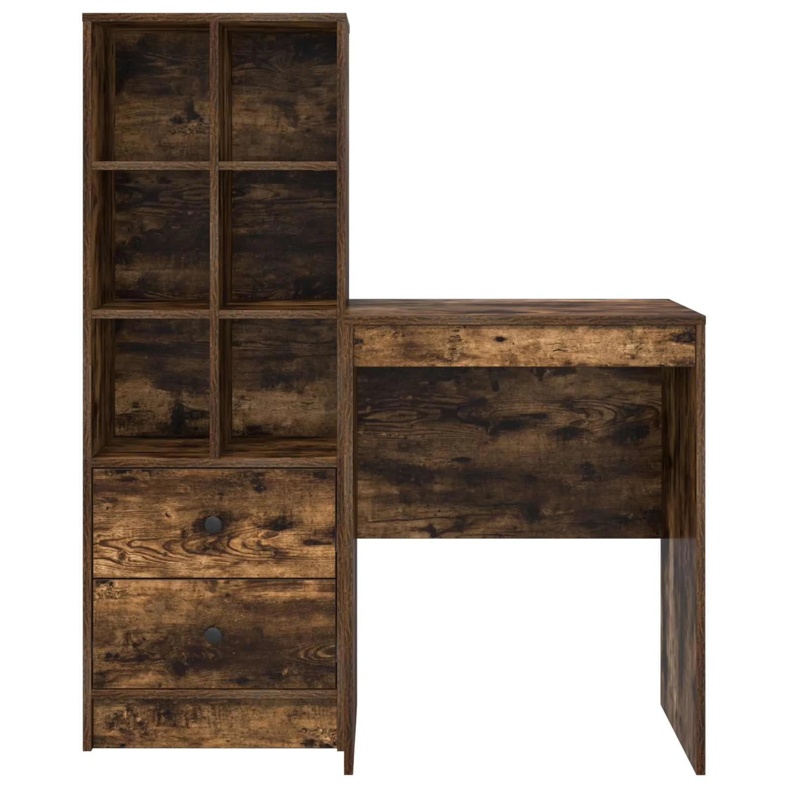 Kirjutuslaud kõrge riiulkapiga, 2-osaline, suitsutatud tamme toon, tehispuit, 105,5 x 50 x 127 cm