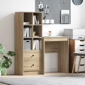 Kirjutuslaud 2 sahtli ja riiulitega, Sonoma tamm, 2-osaline komplekt