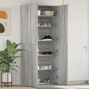 Kõrge hall kingakapp riiulitega, 2 uksega, tehispuit, 80 x 35,5 x 180 cm