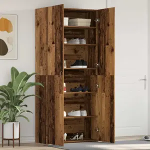 Kõrge jalatsikapp riiulitega, 2 uksega, pruun tehispuit, 80 x 35,5 x 180 cm