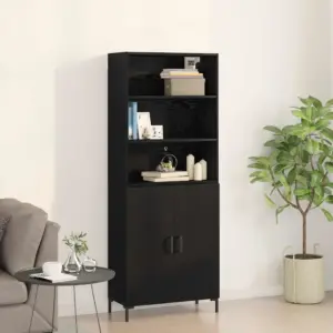 Kõrge kapp avatud riiulite ja kahe uksega, must tamm, tehispuit, 69,5 x 34 x 180 cm