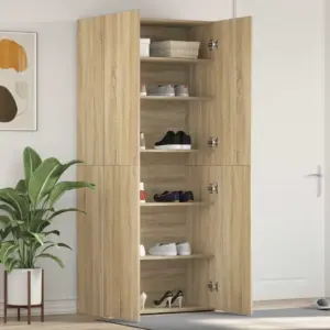 Kõrge kingakapp riiulitega, 2 uksega, pruun tehispuit, 80 x 35,5 x 180 cm