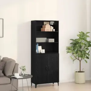 Kõrgkapp reguleeritavate riiulitega, must tamm, tehispuit, 69,5 x 34 x 180 cm