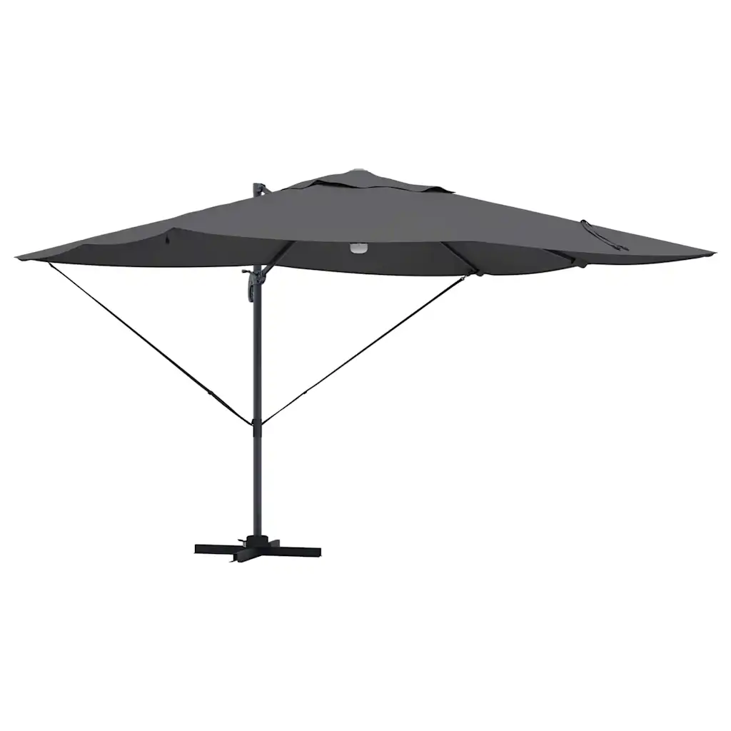 Külgvarda päikesevari LED-ribatuled, antratsiit, 351 x 250 x 253 cm, polüesterkate ja alumiiniumraam, kallutatav ja 360° pöörlev