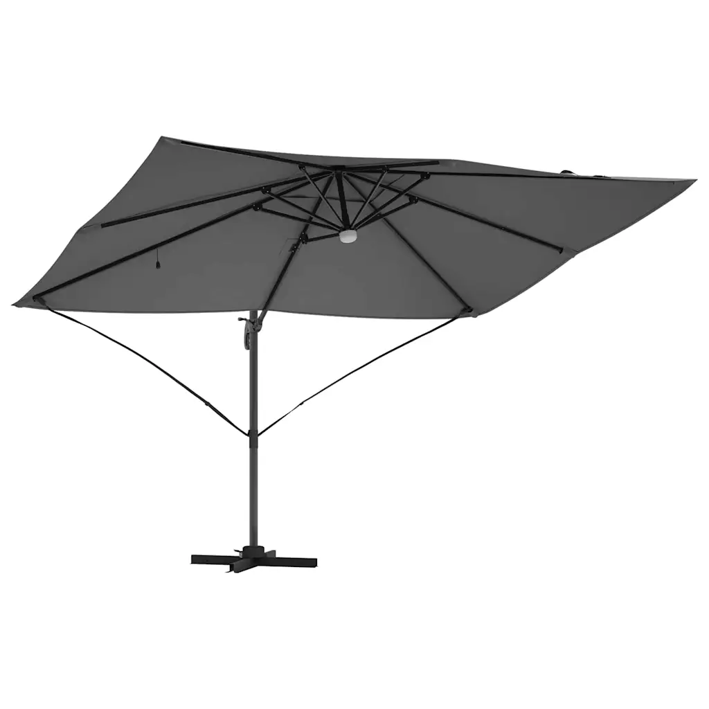 Külgvarda päikesevari LED-ribatuled, antratsiit, 351 x 250 x 253 cm, polüesterkate ja alumiiniumraam, kallutatav ja 360° pöörlev