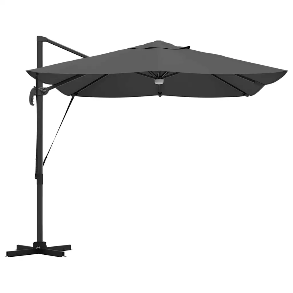 Külgvarda päikesevari LED-ribatuled, antratsiit, 351 x 250 x 253 cm, polüesterkate ja alumiiniumraam, kallutatav ja 360° pöörlev