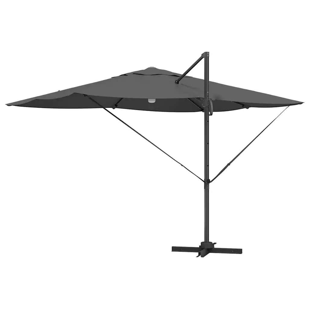 Külgvarda päikesevari LED-ribatuled, antratsiit, 351 x 250 x 253 cm, polüesterkate ja alumiiniumraam, kallutatav ja 360° pöörlev