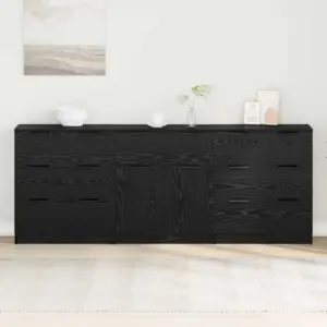 Kummutite komplekt 3 tk, must tamm, tehispuit, 181 x 30 x 70 cm