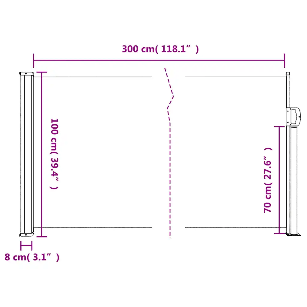 Lahtirullitav terrassi privaatsussein, must, 100 x 300 cm