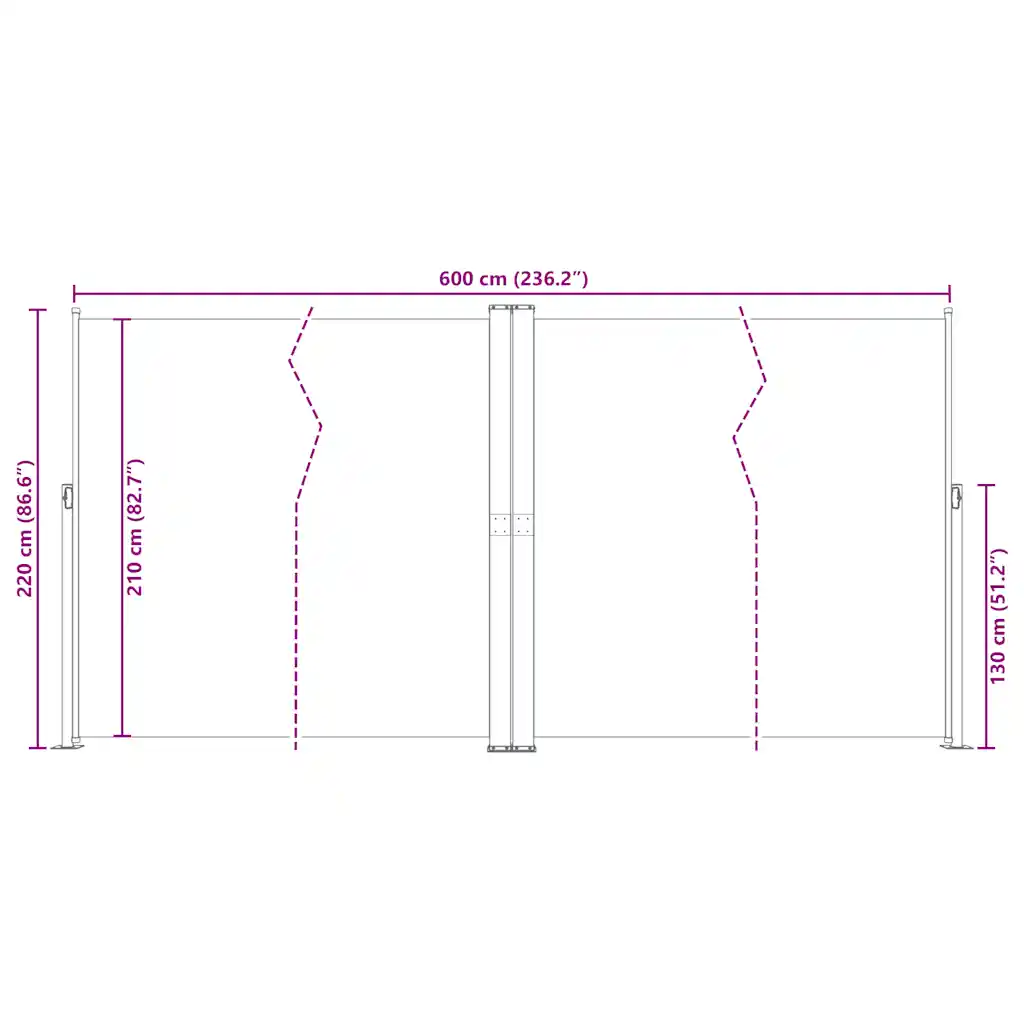 Lahtitõmmatav kahepoolne külgsein aiale ja terrassile, kreemjasvalge, 200 x kuni 600 cm