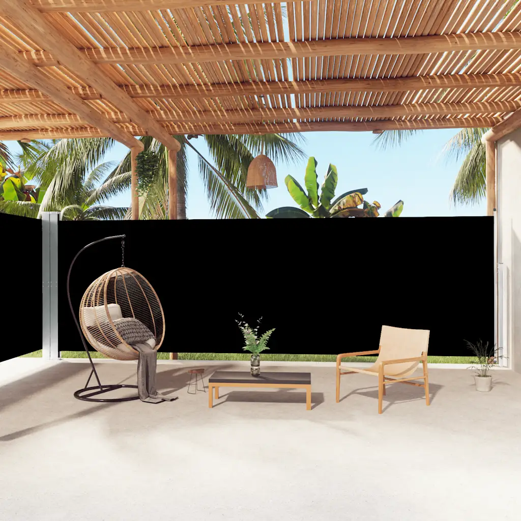 Lahtitõmmatav külgsein terrassile, must, 200 x 1000 cm