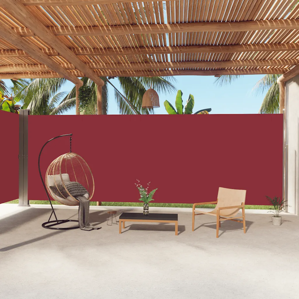 Lahtitõmmatav kahepoolne külgsein terrassile, punane, 220 x (0–1000) cm