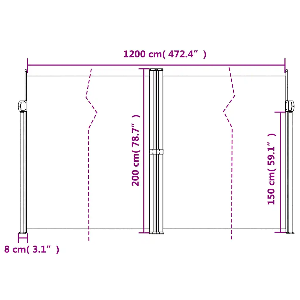 Lahtitõmmatav terrassi privaatsussein, must, PU-kattega polüester, teras- ja alumiiniumraam, 200 x 1200 cm