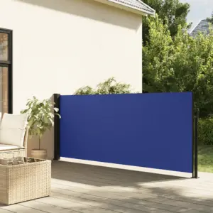 Lahtitõmmatav terrassi privaatsussein, sinine, PU-kattega polüester, teras- ja alumiiniumraam, 120 x 600 cm