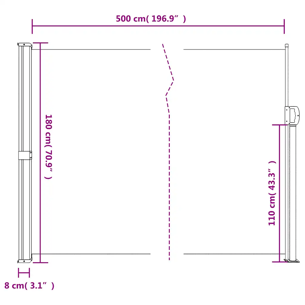 Lahtitõmmatav terrassi privaatsussein, antratsiithall, 180 x 500 cm