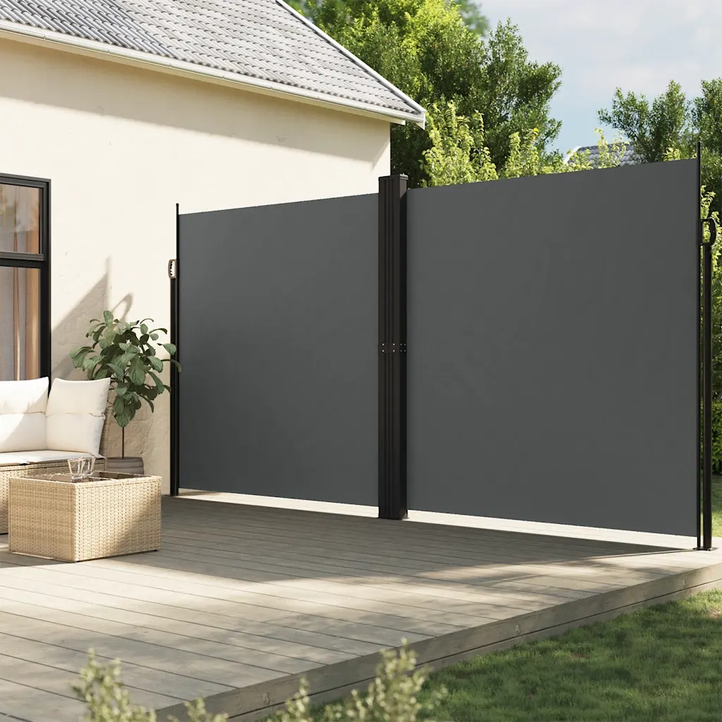 Lahtitõmmatav terrassi privaatsussein, antratsiithall, 220 x 1200 cm, PU-kattega polüester, teras- ja alumiiniumraam