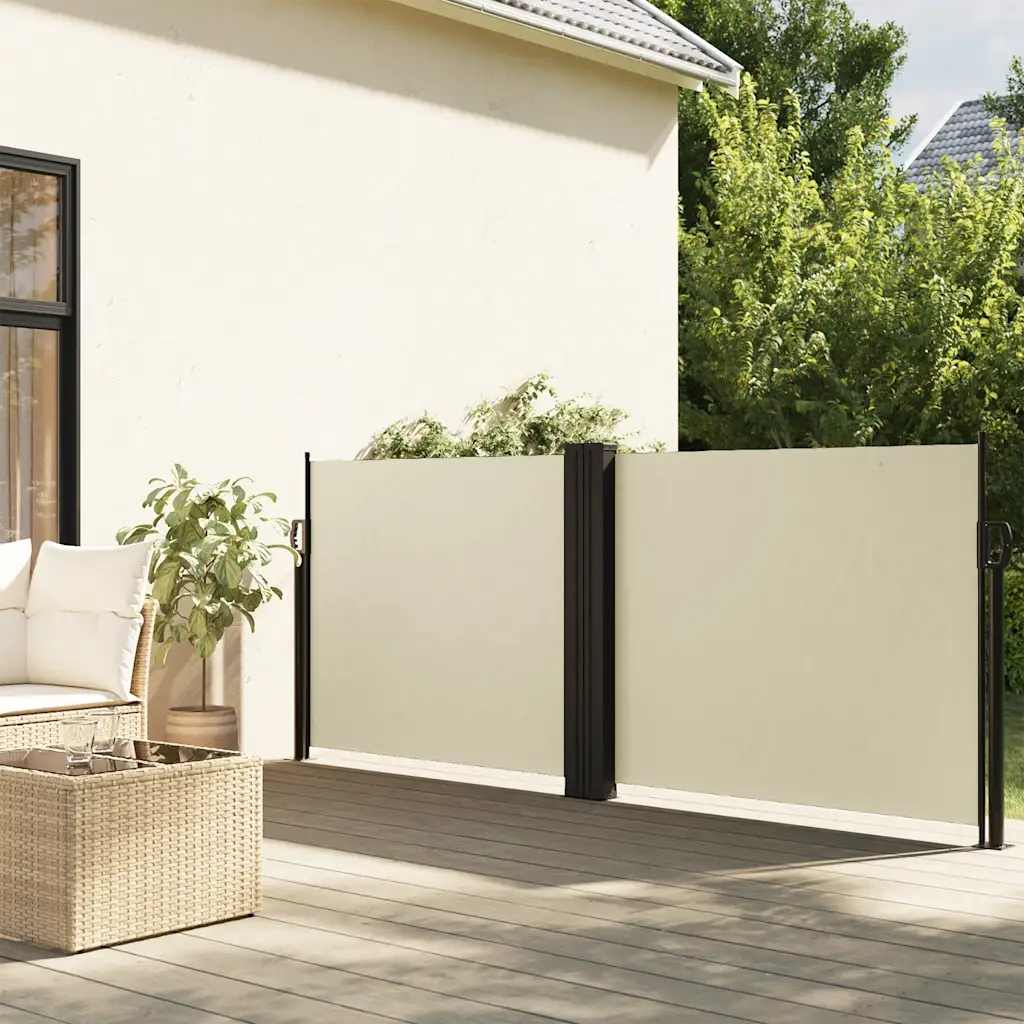 Lahtitõmmatav privaatsussein terrassile, kreemjasvalge, 100 x 600 cm