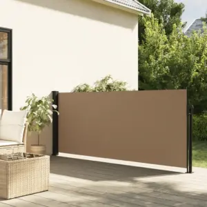 Lahtitõmmatav terrassi külgsein, pruunikashall, PU-kattega polüester, teras- ja alumiiniumraam, 120 x 600 cm