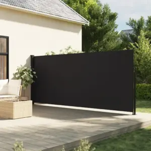 Lahtitõmmatav terrassi külgsein, privaatsussein, must, 160 x 500 cm, PU-kattega polüester, teras- ja alumiiniumraam