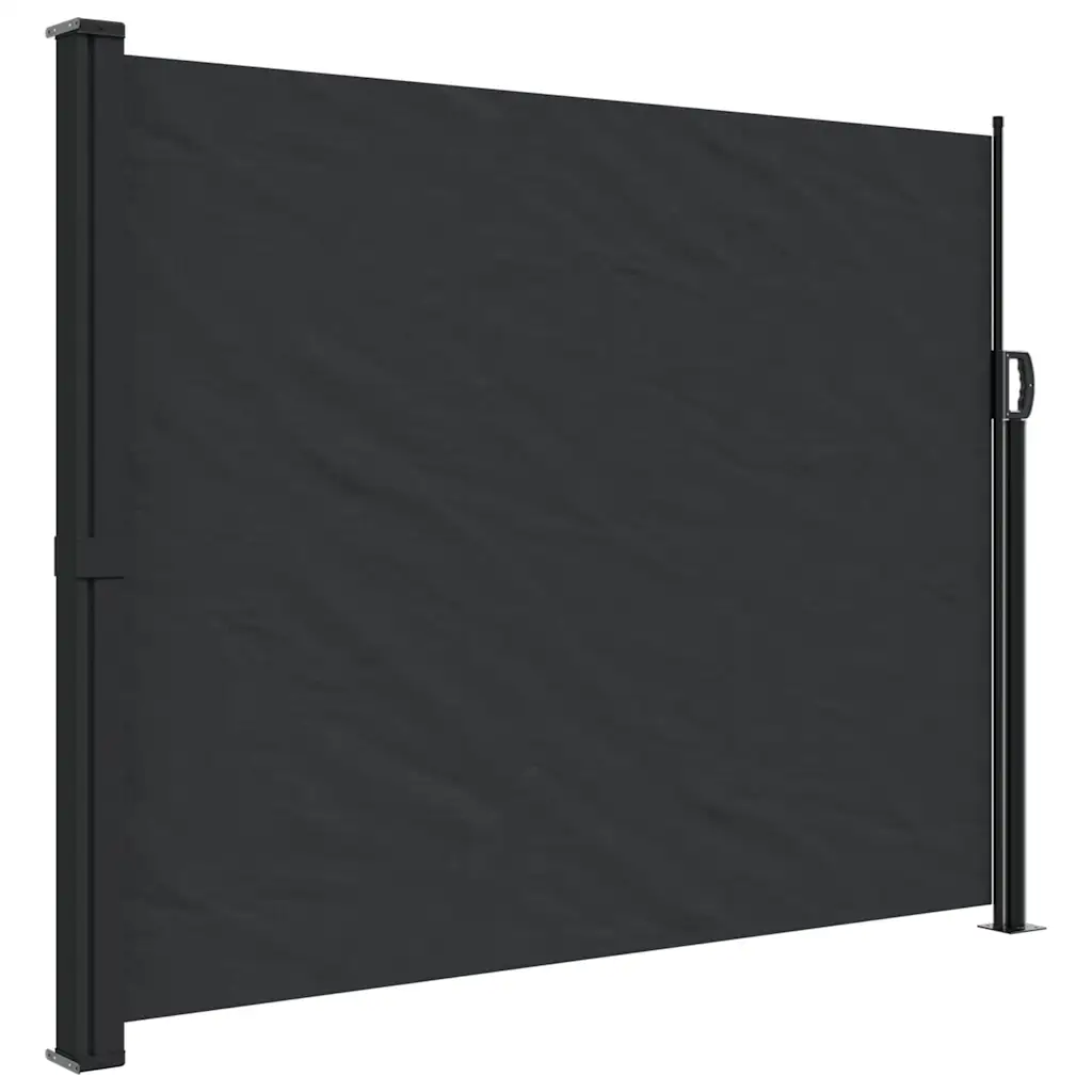Lahtitõmmatav terrassi külgsein, privaatsussein, must, 160 x 500 cm, PU-kattega polüester, teras- ja alumiiniumraam