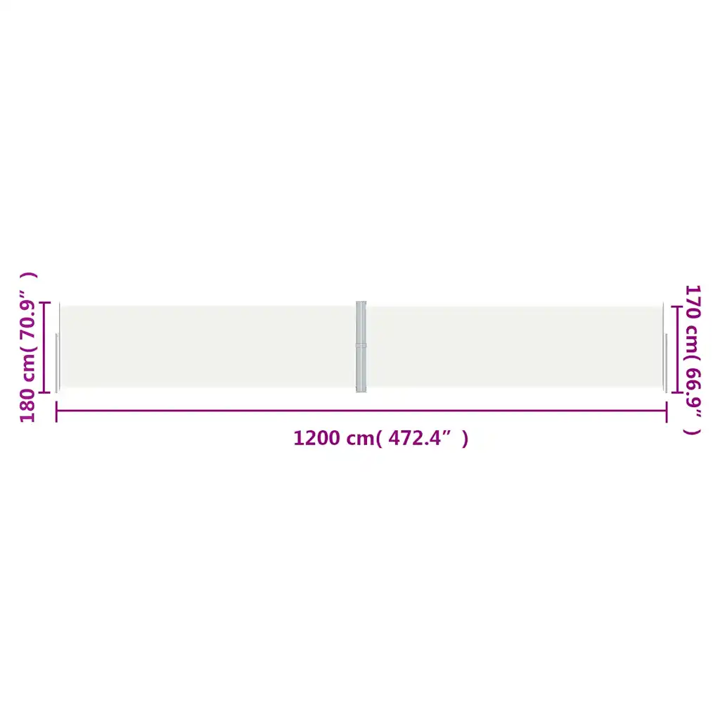 Lahtitõmmatav kahepoolne terrassi külgsein, 180 x (0–1200) cm, kreemjasvalge