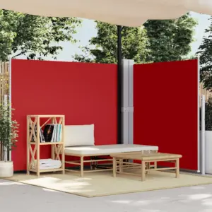 Lahtitõmmatav terrassi külgsein privaatsuse ja tuulekaitsega, punane, 180 x 600 cm