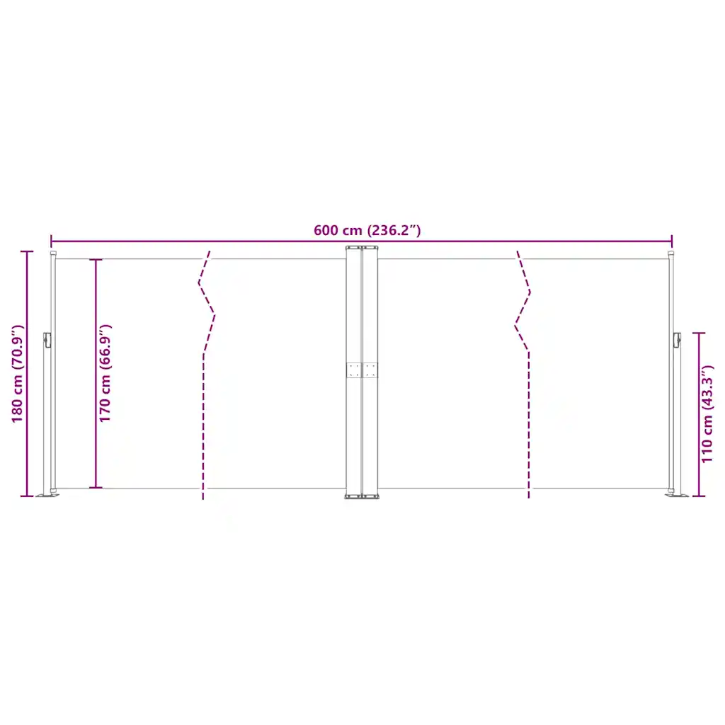 Lahtitõmmatav terrassi külgsein privaatsuse ja tuulekaitsega, punane, 180 x 600 cm
