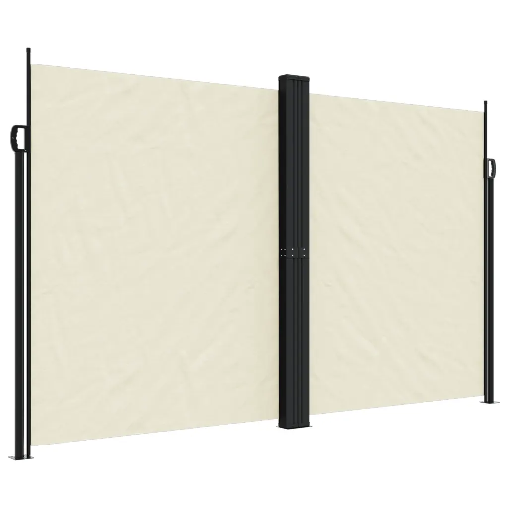 Lahtitõmmatav terrassi külgsein, kreemjasvalge privaatsussein, PU-kattega polüester, terasraam, 200 x 600 cm