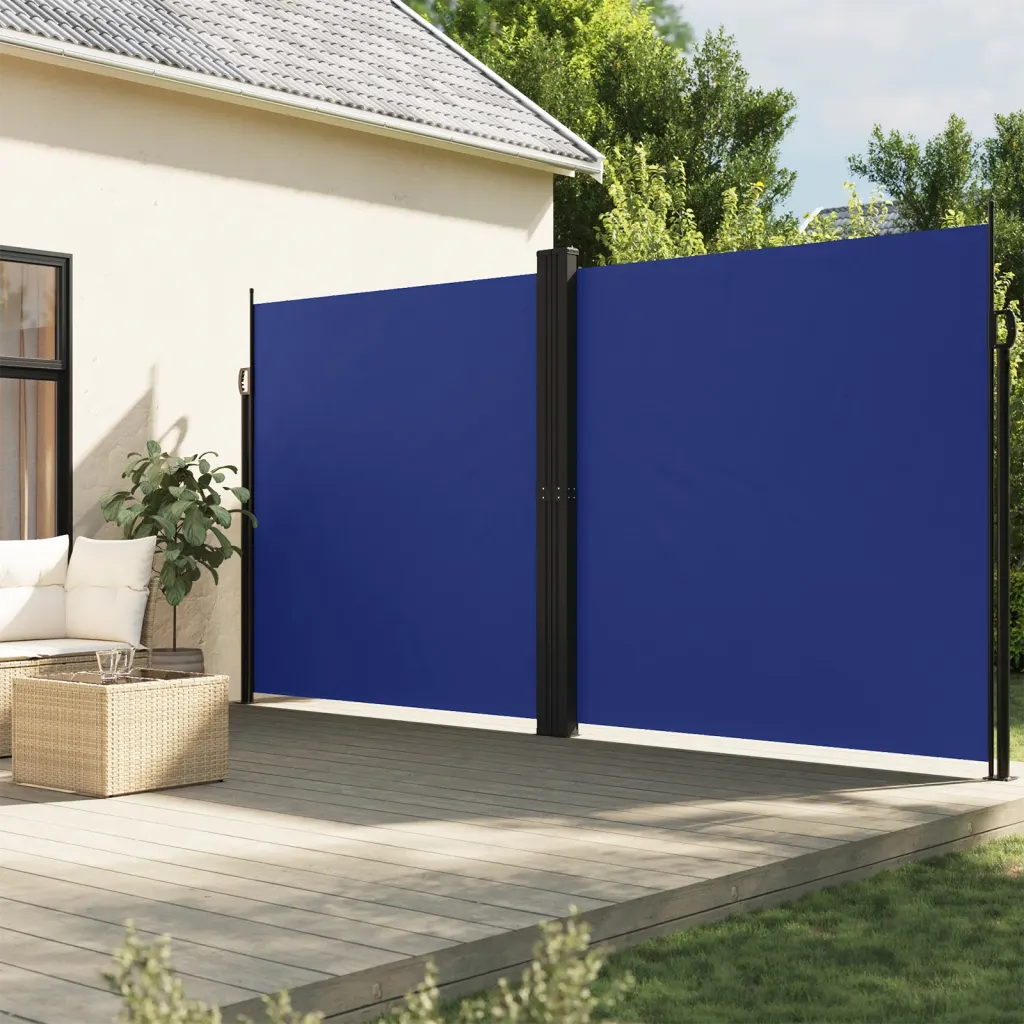 Lahtitõmmatav terrassi külgsein, sinine, PU-kattega polüester, terasraam, 220 x 600 cm