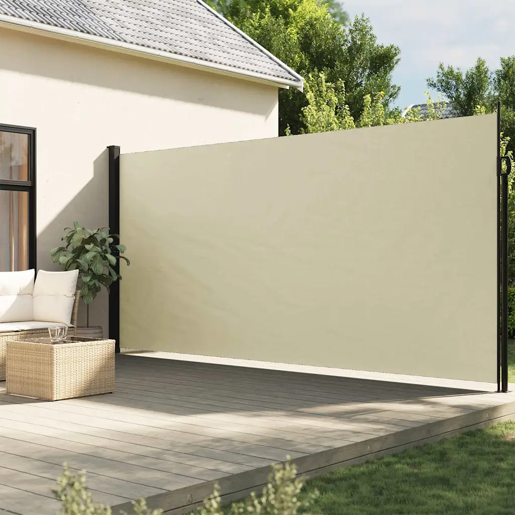 Lahtitõmmatav terrassi külgsein privaatsuse tagamiseks, kreemjasvalge, 220 x 500 cm