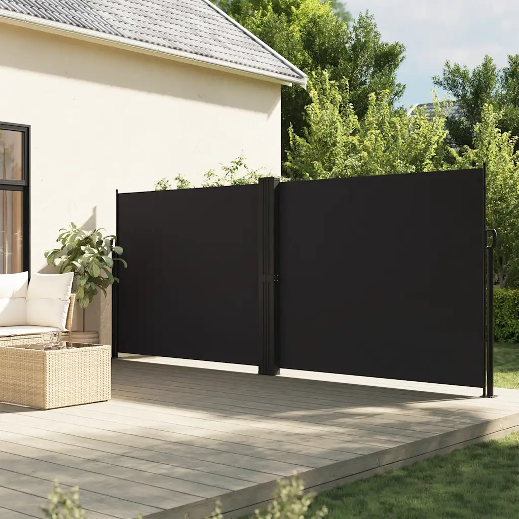 Lahtitõmmatav terrassi külgsein, must privaatsussein, vee- ja UV-kindel, 160 x 600 cm