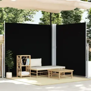 Lahtitõmmatav kahepoolne terrassi külgsein, must, 200 x 600 cm