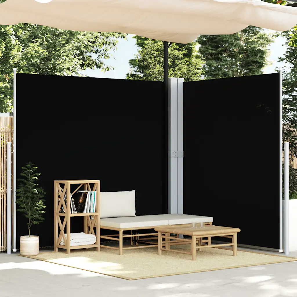 Lahtitõmmatav kahepoolne terrassi külgsein, must, 200 x 600 cm