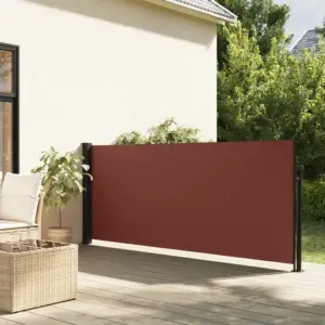 Lahtitõmmatav terrassi külgsein pruun, PU-kattega polüester, teras- ja alumiiniumraam, 140 x 300 cm