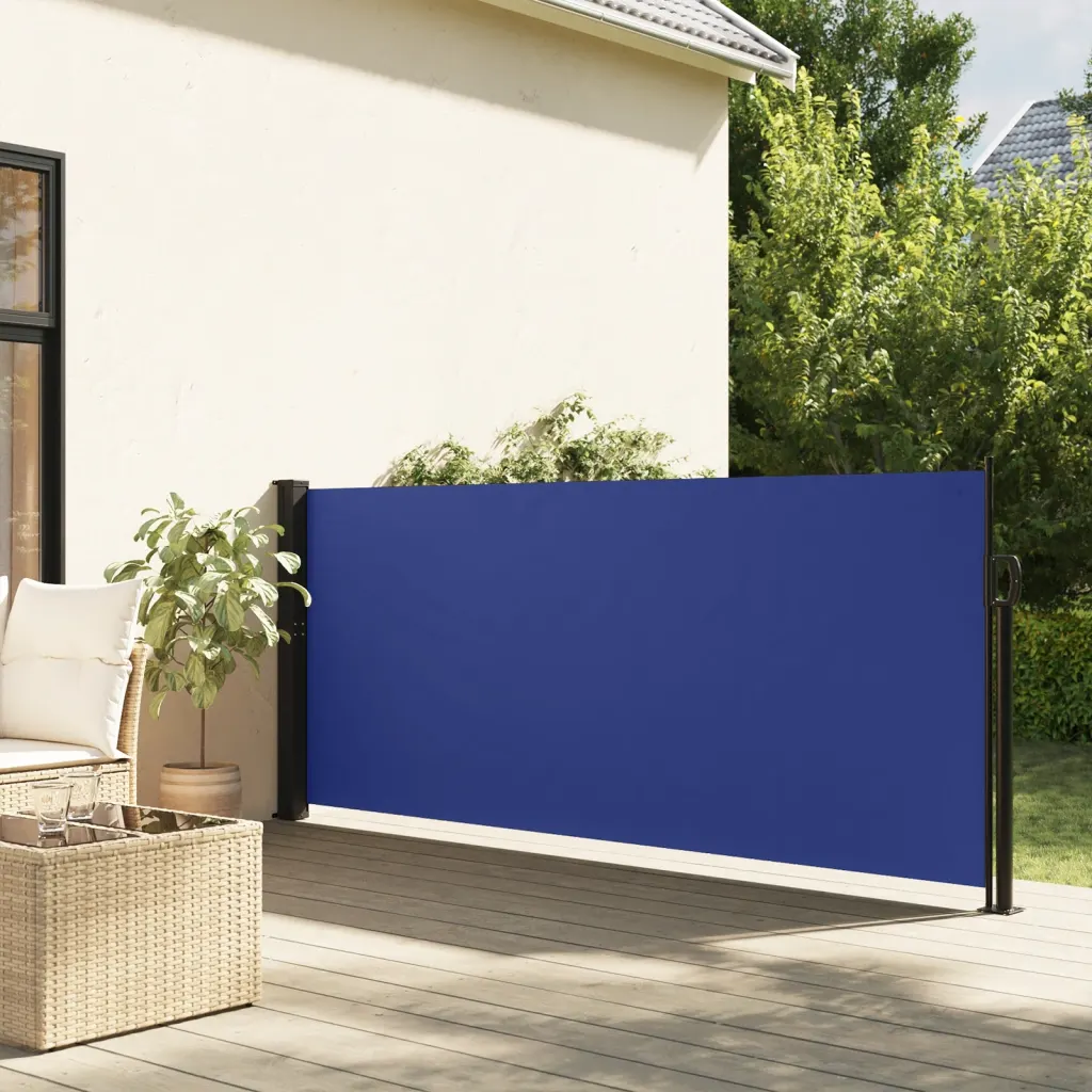 Lahtitõmmatav vee- ja UV-kindel terrassi külgsein, sinine, 140 x 600 cm