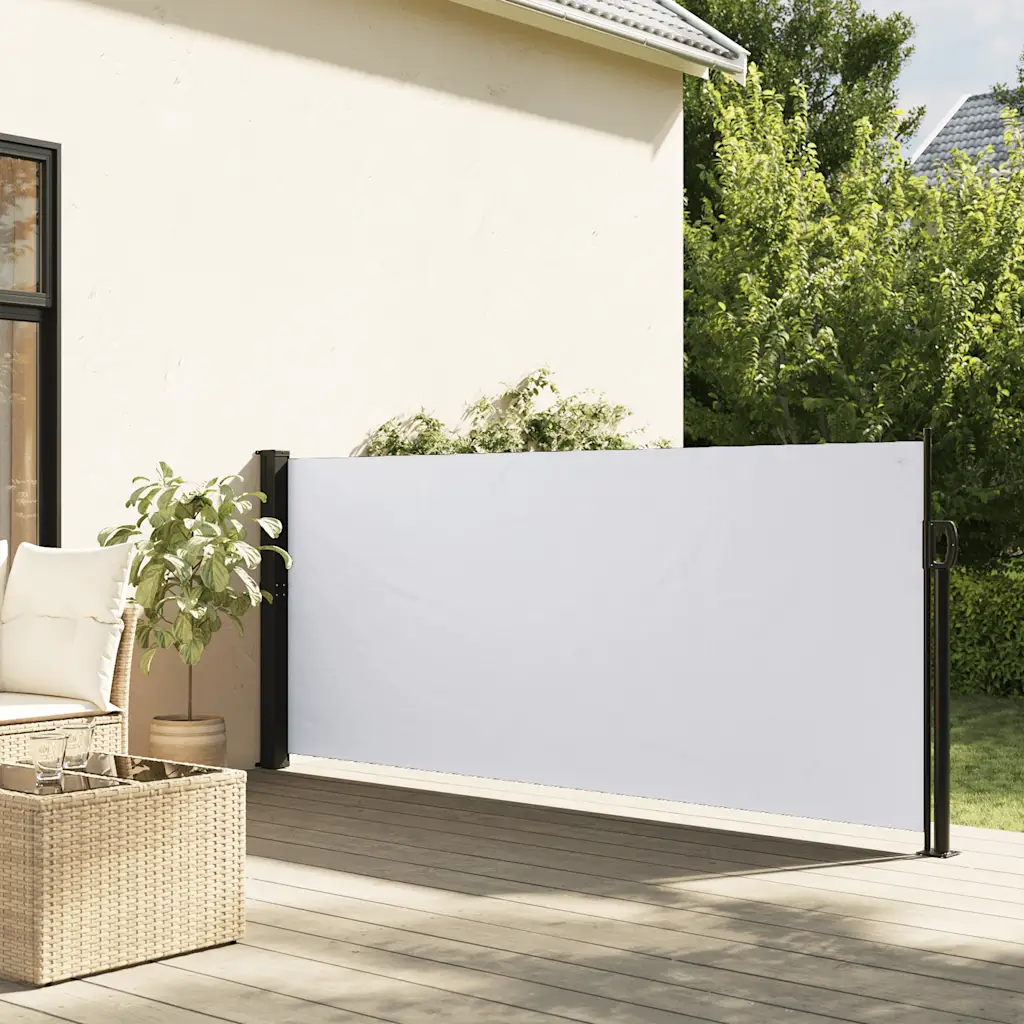 Lahtitõmmatav terrassi külgsein privaatsuseks, valge, 140 x 500 cm